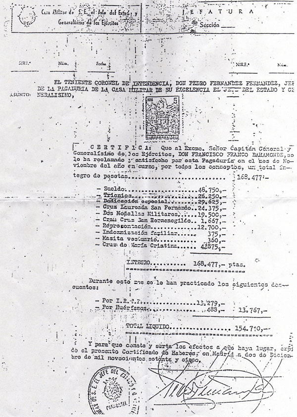 última nómina de Francisco Franco