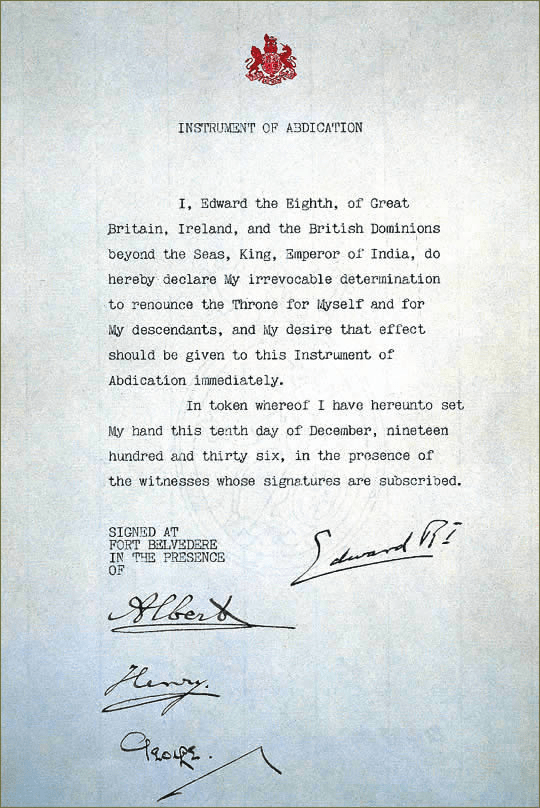 carta de abdicación del rey Eduardo VIII