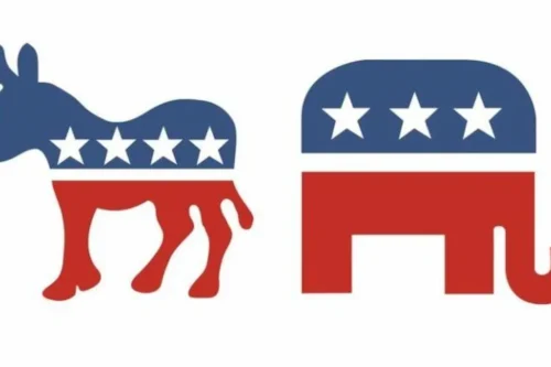 El burro, símbolo del partido demócrata, y el elefante de los republicanos.