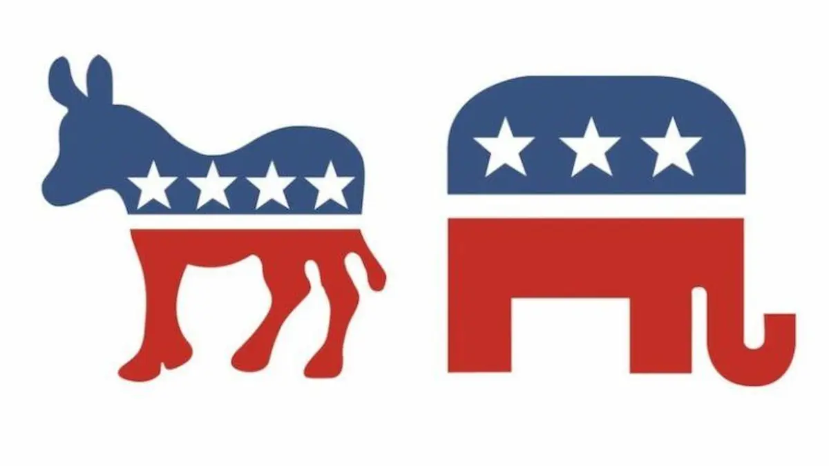El burro, símbolo del partido demócrata, y el elefante de los republicanos.
