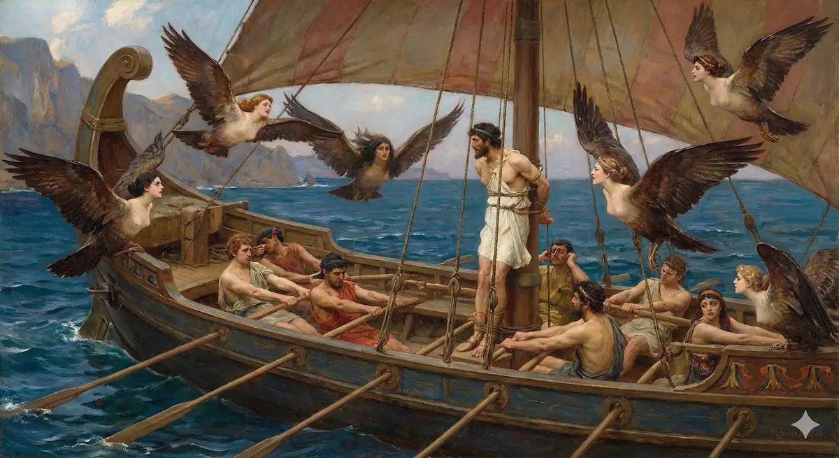 Ulises atado al mástil escuchando a las sirenas