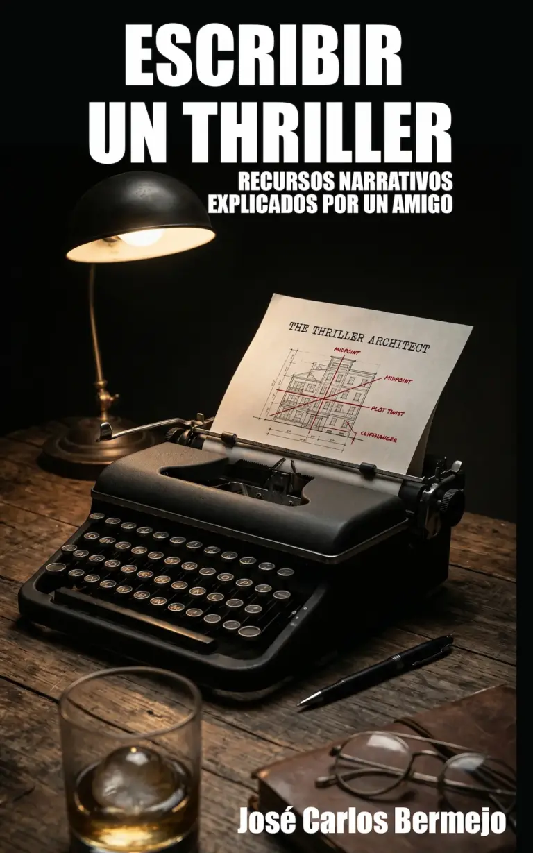 Portada del libro Escribir un thriller: Recursos narrativos explicados por un amigo, manual para autores de novela negra.
