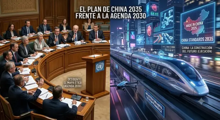 Análisis geopolítico del contraste entre el marco regulatorio de la Agenda 2030 en Occidente y la ejecución del plan China Standards 2035 en IA, robótica y redes 5G/6G.