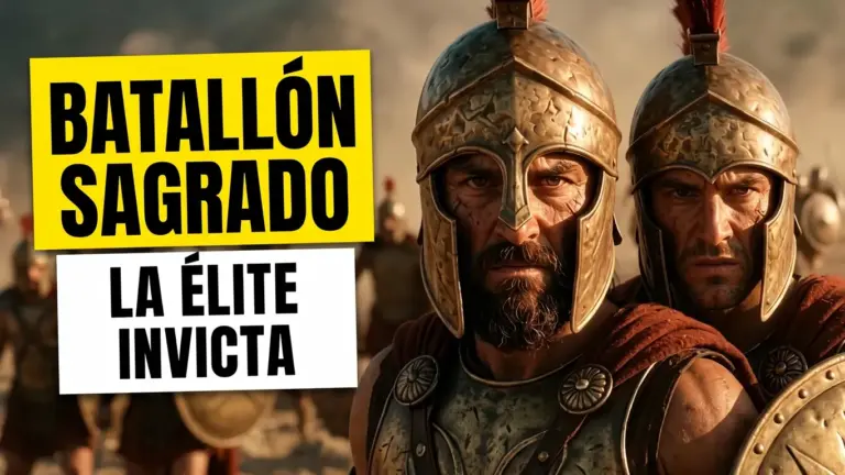 Dos guerreros de élite del Batallón Sagrado de Tebas con armadura de bronce y cascos mirando fijamente a cámara antes de la batalla.